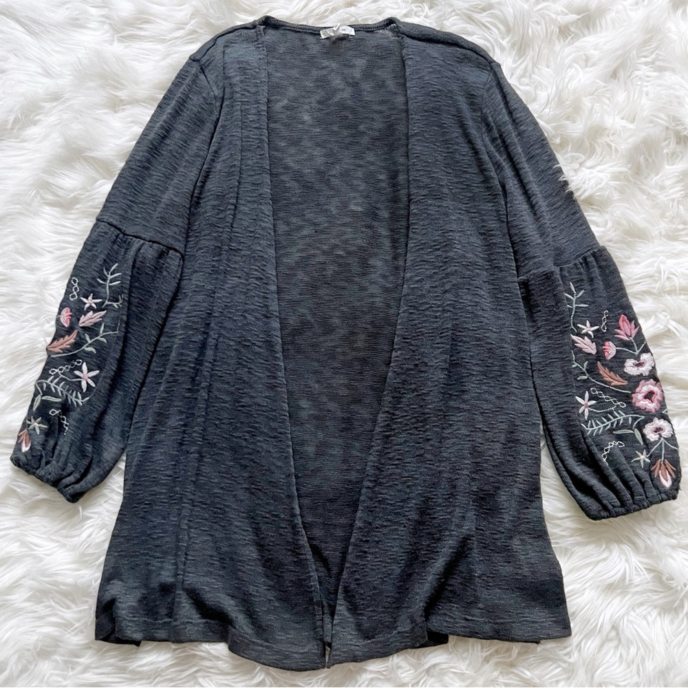 Maurices Dark Gray Cardigan with Floral Embroidery